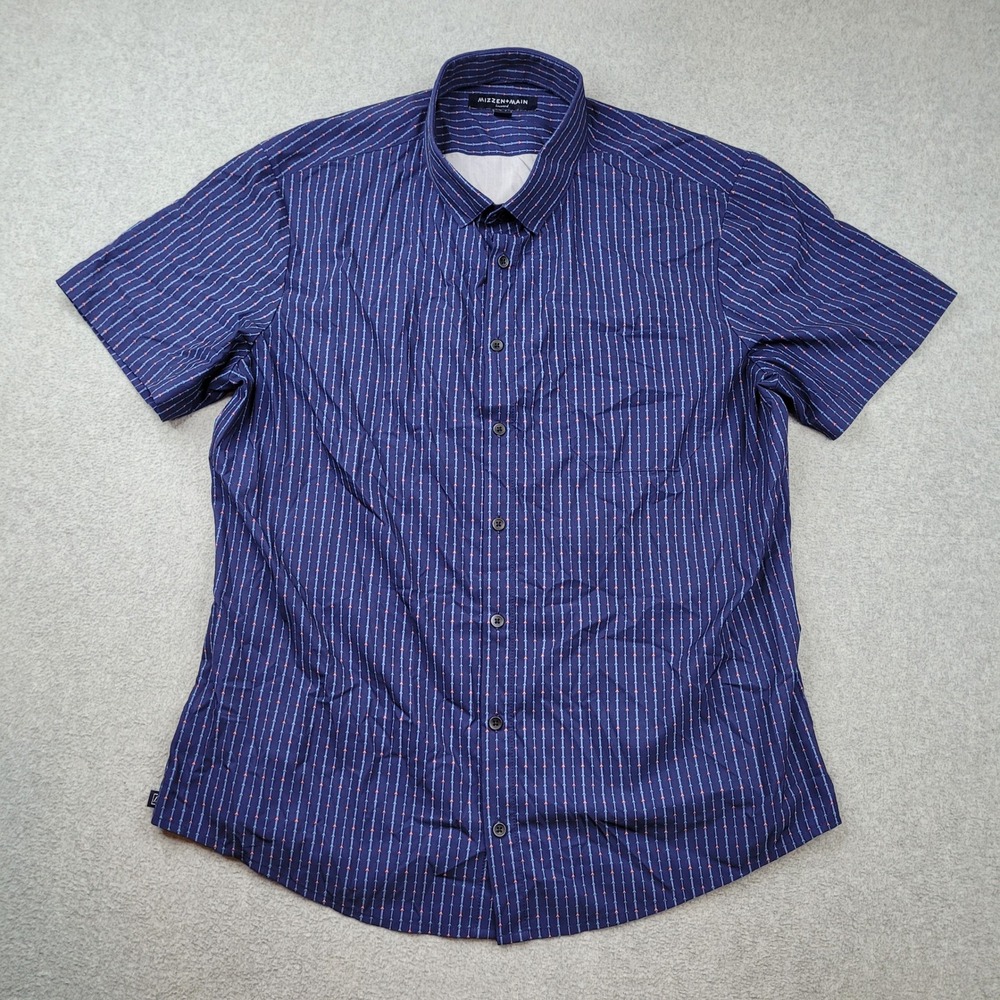 Mizzen+Main Short Sleeve Mens XL Blue Arrow Stripe Trim Fit Leeward